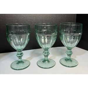 3 Vintage Libbey Gibraltar Duratuff Spanish Green 6 3/4" Water Goblets Glasses